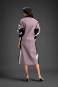 Load image into Gallery viewer, Statement Colourblock Midi Dress In Ash Pink With Contrast Metallic Silver Side Panels And Balloon Sleeves