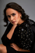 Load image into Gallery viewer, Dress With Voluminous Sleeves And Glossy Metallic Shoulder Embellishments