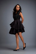 Load image into Gallery viewer, Sheer Floral Swarovski Top With Ruffle Mini Skirt