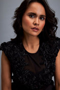 Load image into Gallery viewer, Sheer Floral Swarovski Top With Ruffle Mini Skirt