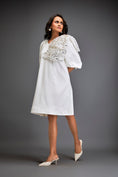 Load image into Gallery viewer, Dress With Voluminous Sleeves And Glossy Metallic Shoulder Embellishments