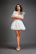 Load image into Gallery viewer, Sheer Top With Silver Floral Embellishments And Bubble Skirt