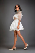 Load image into Gallery viewer, Sheer Top With Silver Floral Embellishments And Bubble Skirt