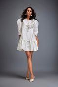 Load image into Gallery viewer, Puff-sleeve Dress With Swarovski Floral Appliqué