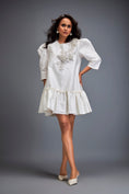 Load image into Gallery viewer, Puff-sleeve Dress With Swarovski Floral Appliqué