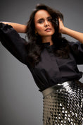 Load image into Gallery viewer, Gun Metal Coloured Metallic 3-D Textured A-line Skirt