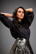 Load image into Gallery viewer, Gun Metal Coloured Metallic 3-D Textured A-line Skirt