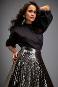 Load image into Gallery viewer, Gun Metal Coloured Metallic 3-D Textured A-line Skirt