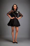 Load image into Gallery viewer, Sheer Top With Gun Metal Floral Embellishments And Bubble Skirt