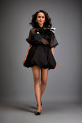 Load image into Gallery viewer, Sheer Top With Gun Metal Floral Embellishments And Bubble Skirt