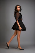 Load image into Gallery viewer, Sheer Top With Gun Metal Floral Embellishments And Bubble Skirt