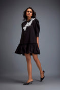 Load image into Gallery viewer, Puff-sleeve Dress With Swarovski Floral Appliqué