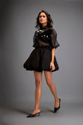 Load image into Gallery viewer, Sheer Top With Gun Metal Floral Embellishments And Bubble Skirt