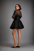 Load image into Gallery viewer, Sheer Top With Gun Metal Floral Embellishments And Bubble Skirt