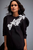 Load image into Gallery viewer, Puff-sleeve Dress With Swarovski Floral Appliqué