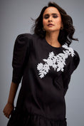 Load image into Gallery viewer, Puff-sleeve Dress With Swarovski Floral Appliqué