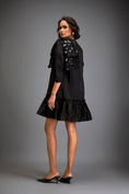 Load image into Gallery viewer, Mini Dress With Ruffled Hem And Metallic Appliqué Shoulder Detailing
