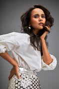 Load image into Gallery viewer, Metallic Silver Skirt With Geometric Cutout Detailing