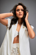 Load image into Gallery viewer, Sleeveless Blazer with Belted Waist & Metallic Skirt