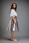 Load image into Gallery viewer, Silver Coloured Metallic 3-D Textured A-line Skirt