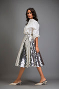 Load image into Gallery viewer, Silver Coloured Metallic 3-D Textured A-line Skirt