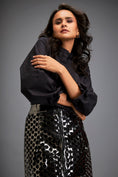 Load image into Gallery viewer, Metallic Gun Metal Skirt With Geometric Cutout Detailing