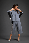 Load image into Gallery viewer, Relaxed Cool Grey Co-ord With Loose-fit Dramatic-sleeve Shirt And Wide-leg Pants With Metallic Side Panels.