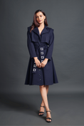 Load image into Gallery viewer, Navy Blue Jacket Dress With Sash Belt