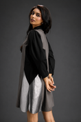 Load image into Gallery viewer, Colourblock Tunic Dress In Warm Grey And Black With Metallic Silver Side Panels