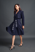Load image into Gallery viewer, Navy Blue Jacket Dress With Sash Belt