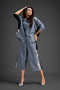 Load image into Gallery viewer, Relaxed Cool Grey Co-ord With Loose-fit Dramatic-sleeve Shirt And Wide-leg Pants With Metallic Side Panels.