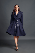Load image into Gallery viewer, Navy Blue Jacket Dress With Sash Belt