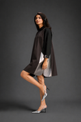 Load image into Gallery viewer, Colourblock Tunic Dress In Dark Brown And Black With Metallic Silver Side Panels