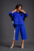 Load image into Gallery viewer, Relaxed Blue Co-ord With Loose-fit Dramatic-sleeve Shirt And Wide-leg Pants With Metallic Side Panels.