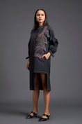 Load image into Gallery viewer, Black Floral Patchwork Shirt Dress