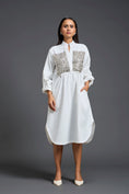 Load image into Gallery viewer, White Handwoven Patchwork Voluminous Sleeve Dress