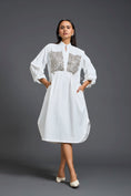 Load image into Gallery viewer, White Handwoven Patchwork Voluminous Sleeve Dress