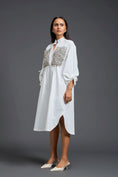 Load image into Gallery viewer, White Handwoven Patchwork Voluminous Sleeve Dress