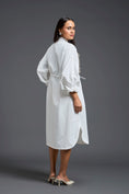 Load image into Gallery viewer, White Handwoven Patchwork Voluminous Sleeve Dress