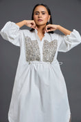 Load image into Gallery viewer, White Handwoven Patchwork Voluminous Sleeve Dress