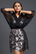 Load image into Gallery viewer, Sheer Organza Blouse and Floral Laser-Cut Mini Skirt Set