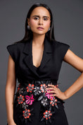 Load image into Gallery viewer, Black Floral Belt Blazer and Skirt Set