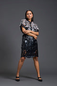 Load image into Gallery viewer, Black Sheer Floral Blouse and Laser-Cut Pencil Skirt Set