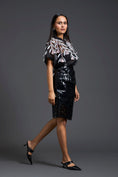 Load image into Gallery viewer, Black Sheer Floral Blouse and Laser-Cut Pencil Skirt Set