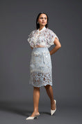 Load image into Gallery viewer, Grey Sheer Floral Blouse and Laser-Cut Pencil Skirt Set