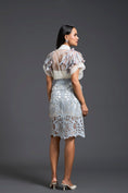 Load image into Gallery viewer, Grey Sheer Floral Blouse and Laser-Cut Pencil Skirt Set