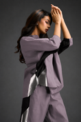 Load image into Gallery viewer, Relaxed Ash Pink Co-ord With Loose-fit Dramatic-sleeve Shirt And Wide-leg Pants With Metallic Side Panels.