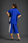 Load image into Gallery viewer, Relaxed Blue Co-ord With Loose-fit Dramatic-sleeve Shirt And Wide-leg Pants With Metallic Side Panels.