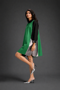 Load image into Gallery viewer, Colourblock Tunic Dress In Parrot Green And Black With Metallic Silver Side Panels