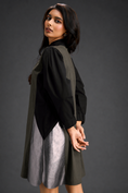 Load image into Gallery viewer, Colourblock Tunic Dress In Dark Green And Black With Metallic Silver Side Panels